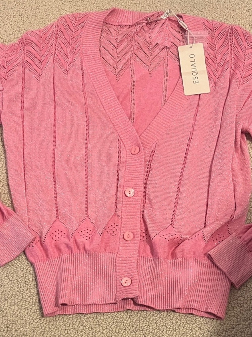 NWT ESQUALO Pink Cardigan Sweater Sparkly Button Down XS